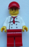 LEGO chef023 Chef - White Torso with 8 Buttons, Red Legs and Red Cap with Hole (City Square Hot Dog Vendor)