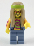 LEGO col305 Flower Child, Dark Tan Long Hair, Orange Glasses and Tie Dye Shirt