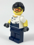 LEGO col310 City Jungle Mechanic Female - Black Ponytail, Orange Goggles, White T-Shirt with Oil Stains, Dark Blue Legs