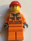 LEGO cty0549 Construction Worker - Chest Pocket Zippers, Belt over Dark Gray Hoodie, Red Construction Helmet