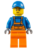 LEGO cty0609 Overalls with Safety Stripe Orange, Orange Legs, Blue Short Bill Cap, Thin Grin
