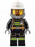 LEGO cty0626 Fire - Reflective Stripes with Utility Belt, White Fire Helmet, Breathing Neck Gear with Airtanks, Trans Black Visor, Goatee