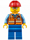 LEGO cty0630 Orange Safety Vest with Reflective Stripes, Blue Legs, Red Construction Helmet, Glasses (TV Tower Technician)