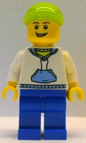 LEGO hol016 White Hoodie with Blue Pockets, Blue Legs, Lime Short Bill Cap