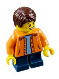 LEGO twn267 Orange Jacket with Hood over Light Blue Sweater, Dark Blue Short Legs, Dark Brown Short Tousled Hair (31053)